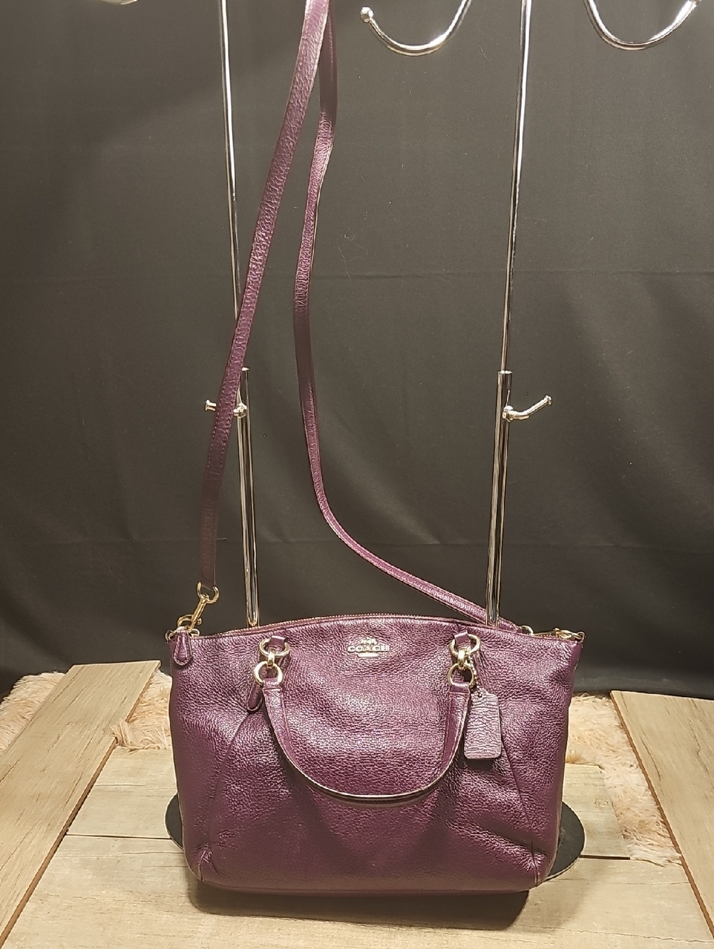 Coach Pebbled Leather Shoulder Bag in Plum